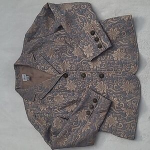 Chicos Golden Blues Ampere Jacket Suit Blazer Womens Size 3 Floral Lined Preppy